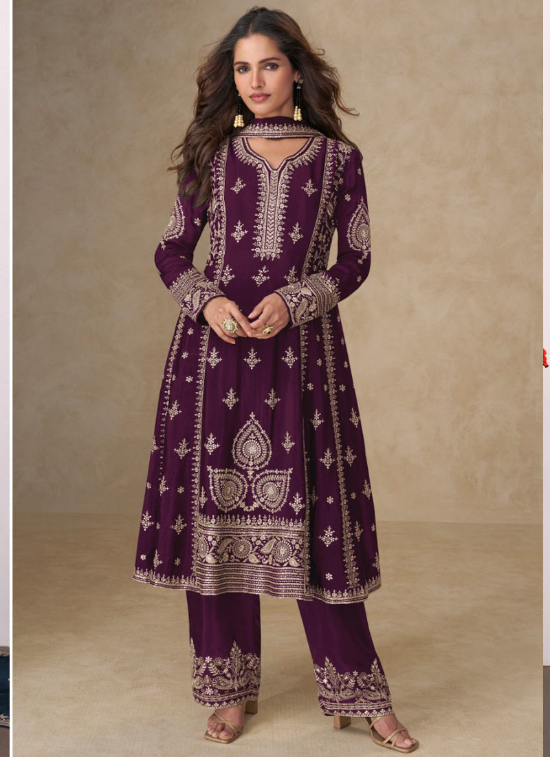 Vegaa Fashion Purple Chinon Silk Embroidered Designer Salwar Suit