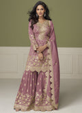 Onion Pink Simar Silk Palazzo Suit with detailed gota patti embroidery