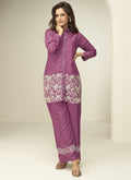 Vegaa Fashion Onion Pink Chinon Silk Embroidered Designer Co Ord Set