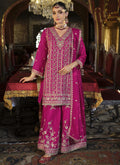 Vegaa Fashion Rani Pink Chinon Silk Embroidered Designer Palazzo Suit