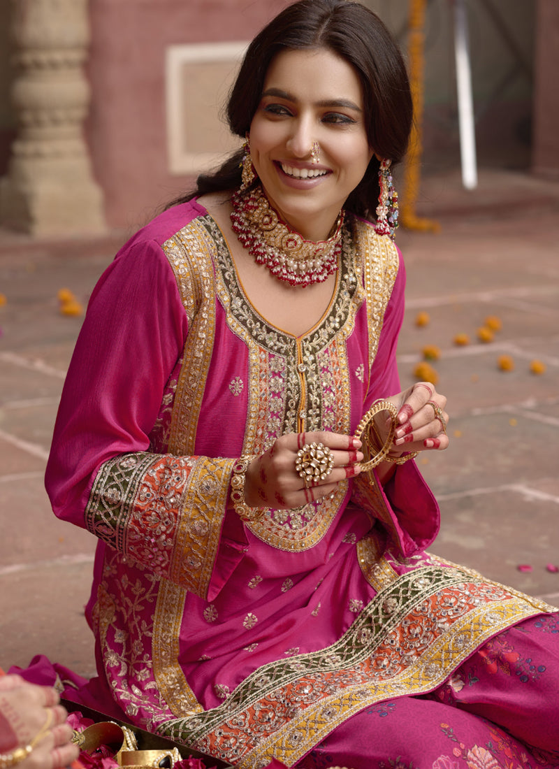 Vegaa Fashion Pink Chinon Silk Embroidered Sharara Suit