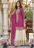 Vegaa Fashion Rani Pink Chinon Silk Embroidered With Digital Print Palazzo Suit