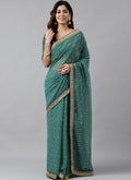 Green soft georgette Bandhani saree with embroidered detail and matching blouse