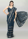 Acqua Blue georgette party wear saree with sequence work and matching blouse