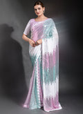 Off White Georgette Sequence Embroidered Party Wear Saree