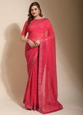 Peach georgette saree with embroidery and matching blouse