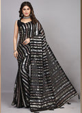Classic black georgette party wear saree with intricate embroidery