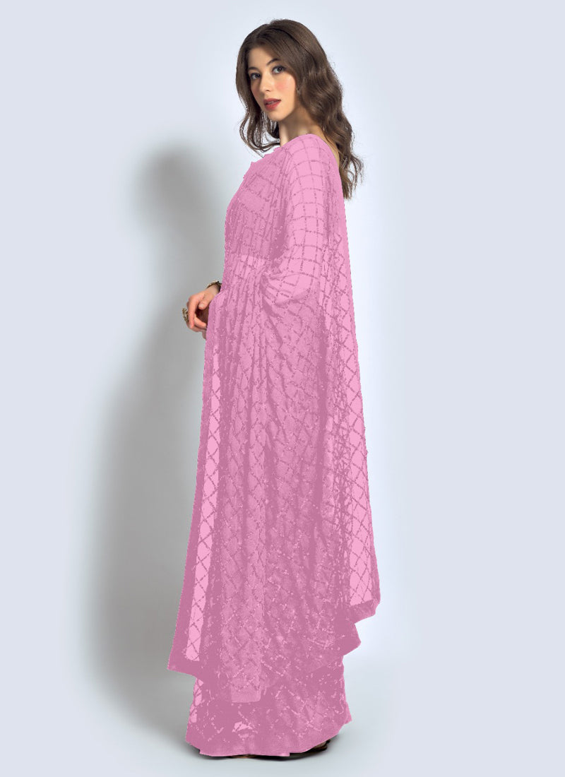 Pink Georgette Saree with Embroidered Sequins for Party Wear