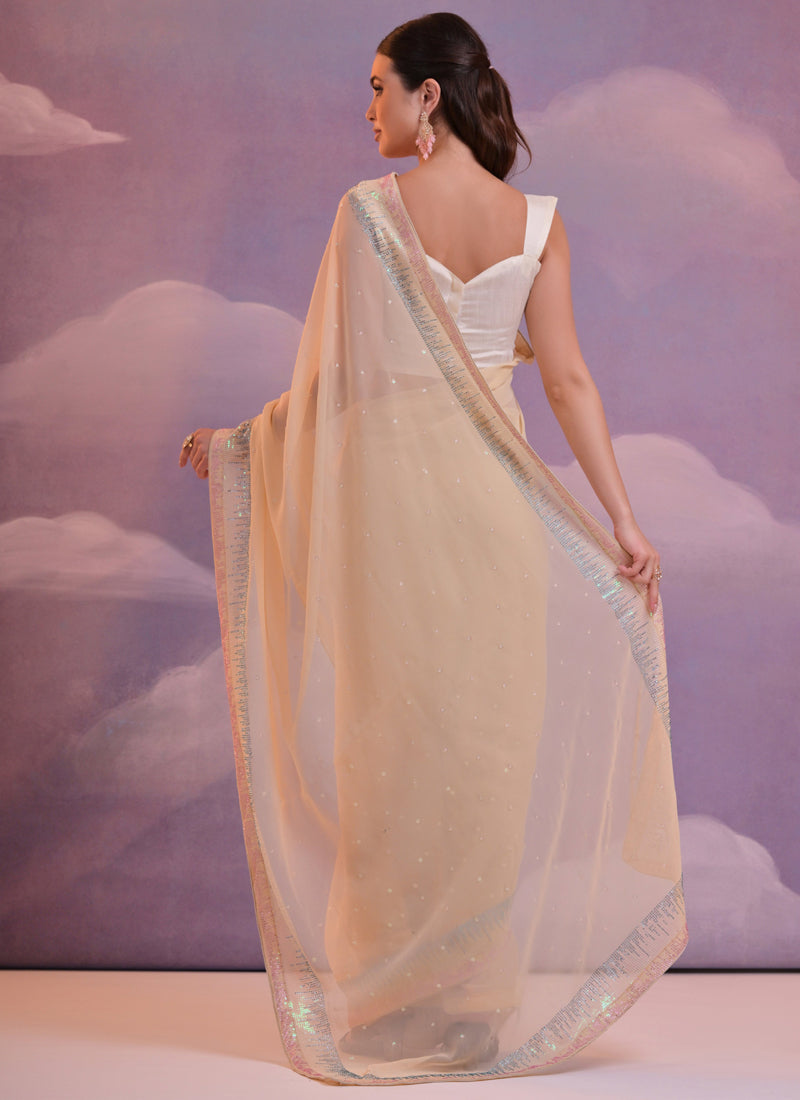Cream Heavy Georgette Saree with Sequin Embroidery