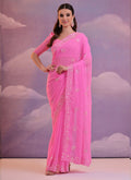 Light pink and grey georgette saree with subtle sequence work detailing