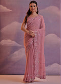 Light brown grey georgette saree with sequence embroidery