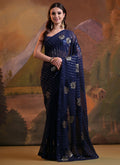 Vegaa Fashion Navy Blue Soft Georgette Sequence Work Saree