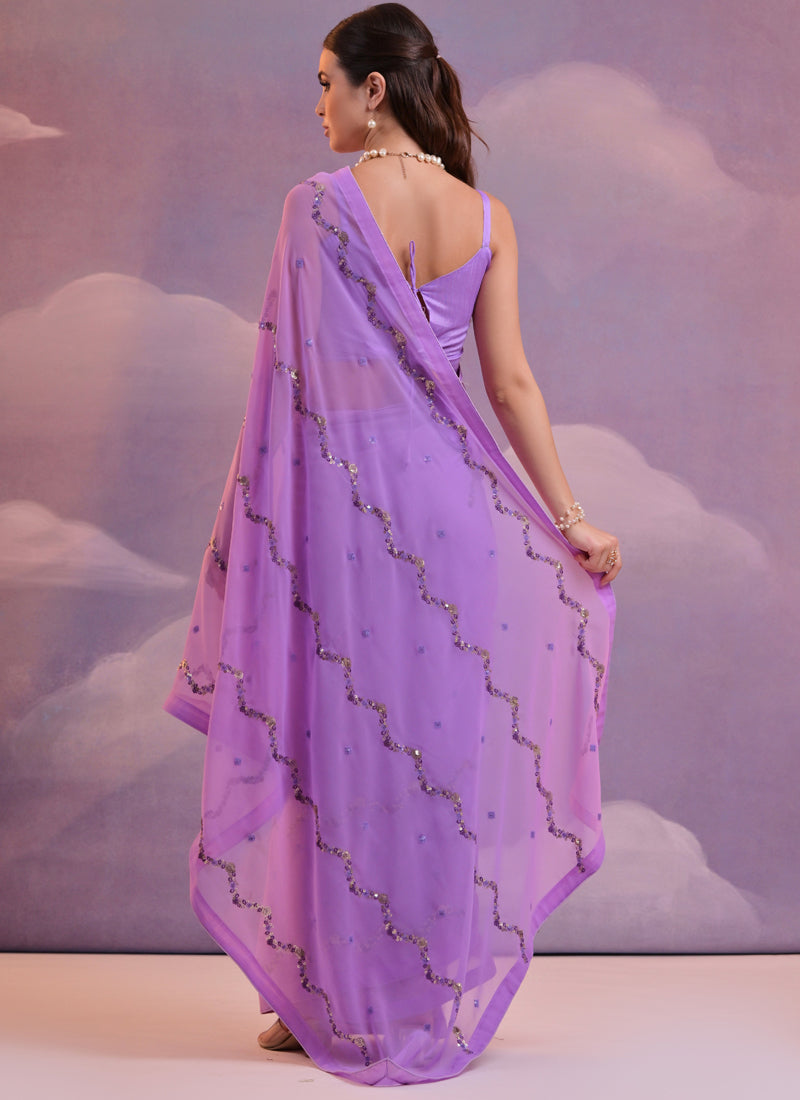 Lavender Georgette Saree with Delicate Sequence Work