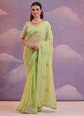 Light green georgette saree with sequence embroidery