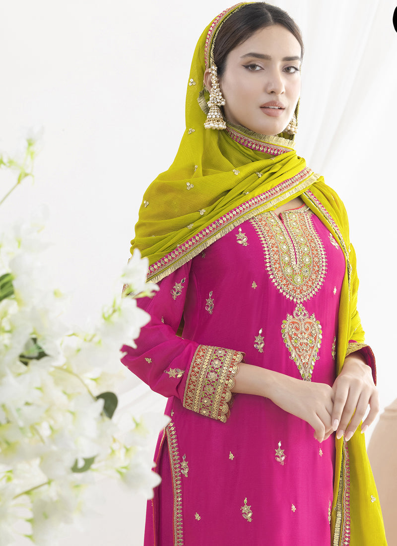 Pink Chinon Silk Embroidered Designer Salwar Suit Set