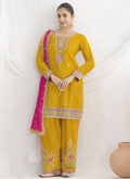 Yellow Chinon silk embroidered designer salwar suit with dupatta and matching bottom