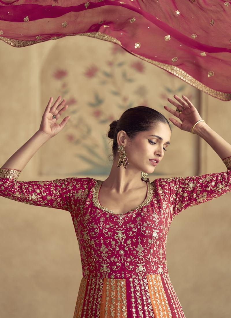 Red Real Georgette Anarkali Suit with Zari and Resham Embroidery