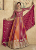Elegant red real georgette Anarkali suit with intricate gota patti and resham embroidery for festive wear.