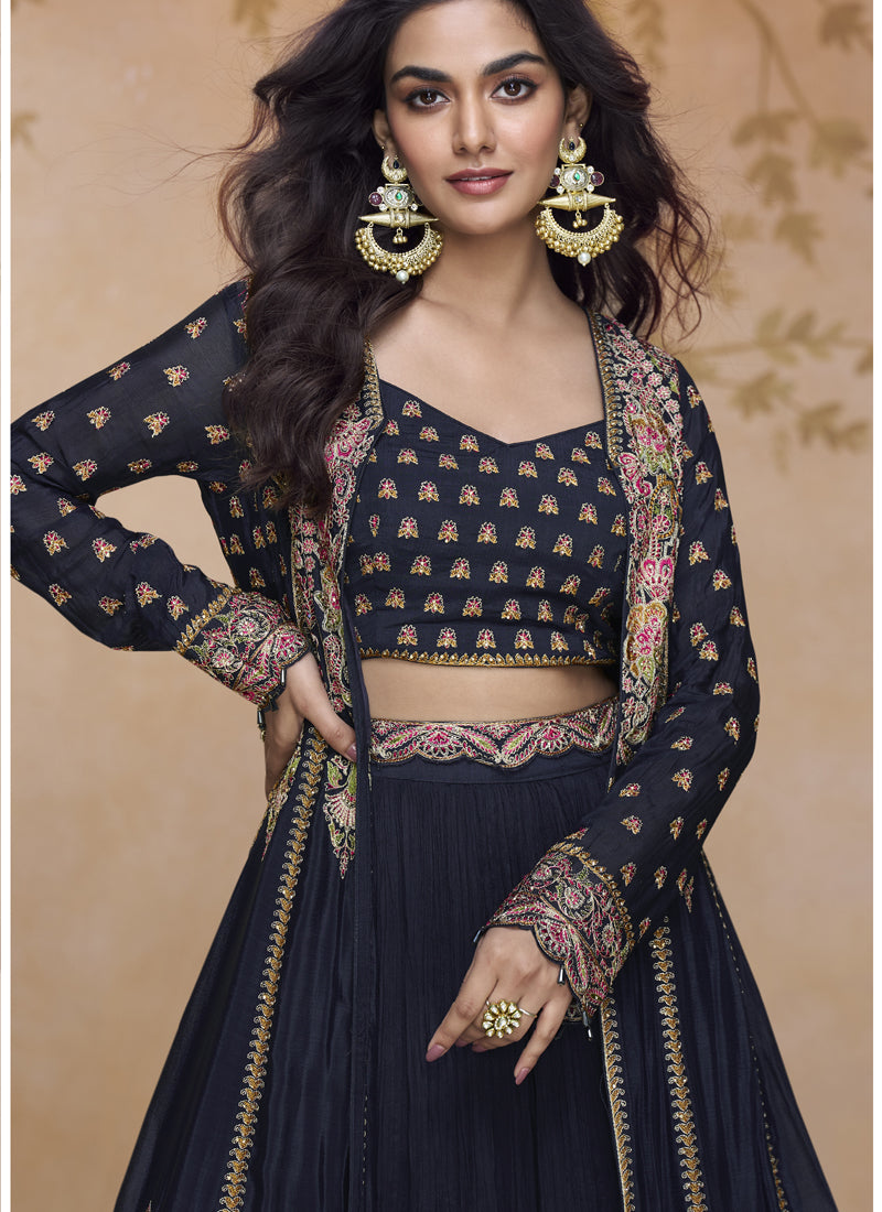 Lavender Simar Silk Embroidered Lehenga Style Suit for Weddings