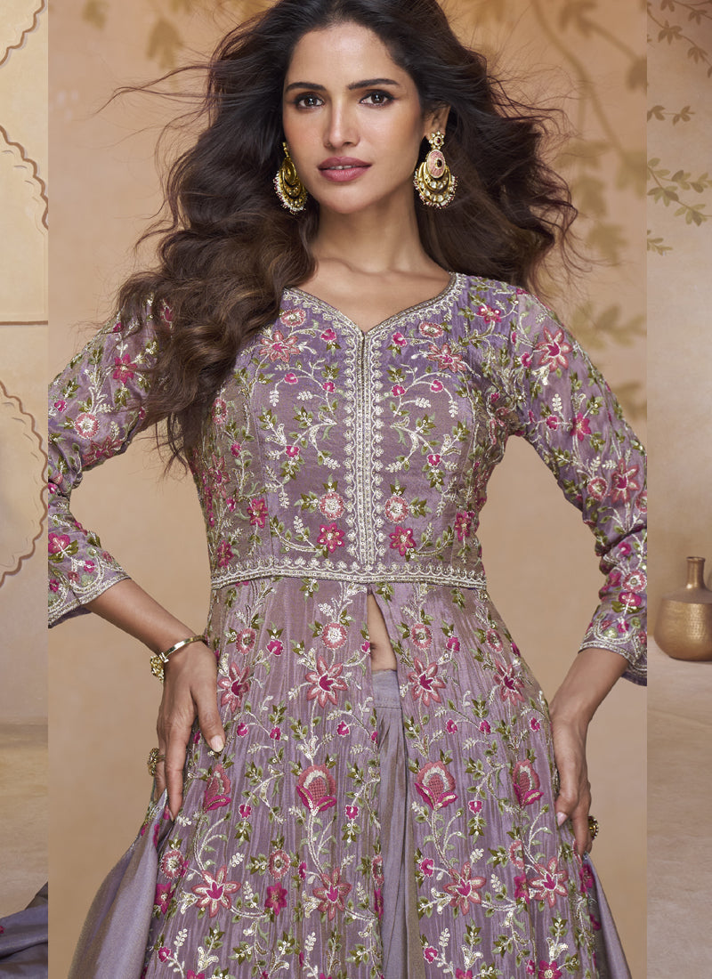 Blue Georgette Embroidered Lehenga Style Suit for Wedding