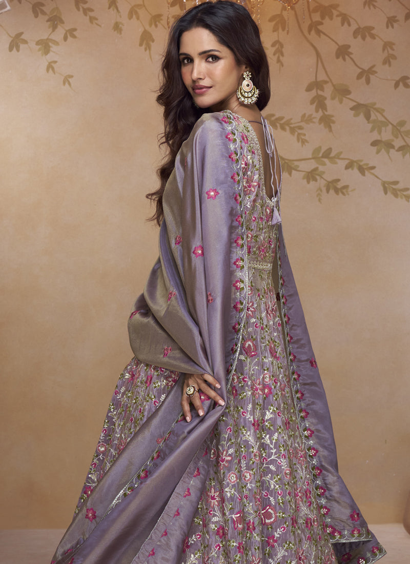 Blue Georgette Embroidered Lehenga Style Suit for Wedding