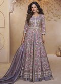 Blue georgette lehenga style suit with intricate embroidery and gota patti work
