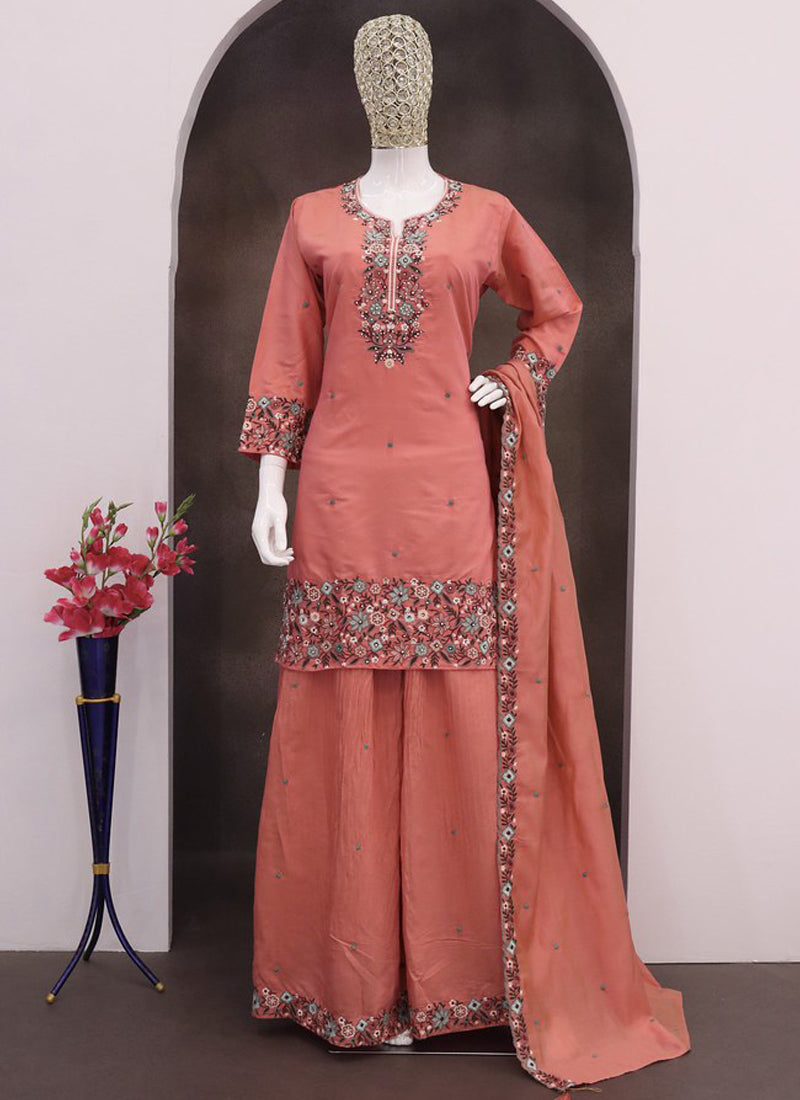 Gajri Simar Silk Embroidered Palazzo Suit for Wedding Festive Wear