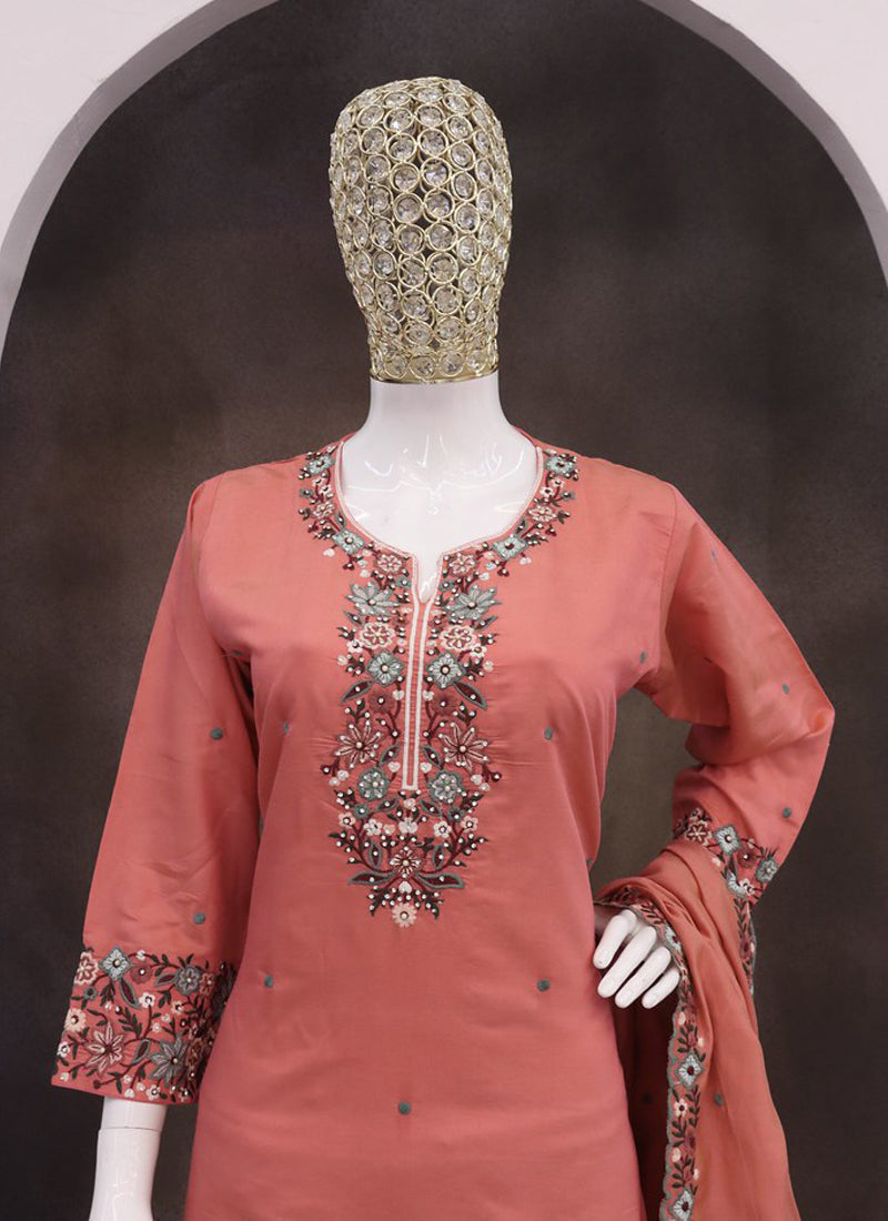 Gajri Simar Silk Embroidered Palazzo Suit for Wedding Festive Wear