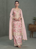 Baby pink Chinon silk palazzo suit with intricate gota patti embroidery for girls