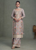 Grey Chinon silk palazzo suit with Gota Patti embroidery