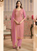 Light pink jacquard silk designer salwar suit featuring intricate hand work embroidery