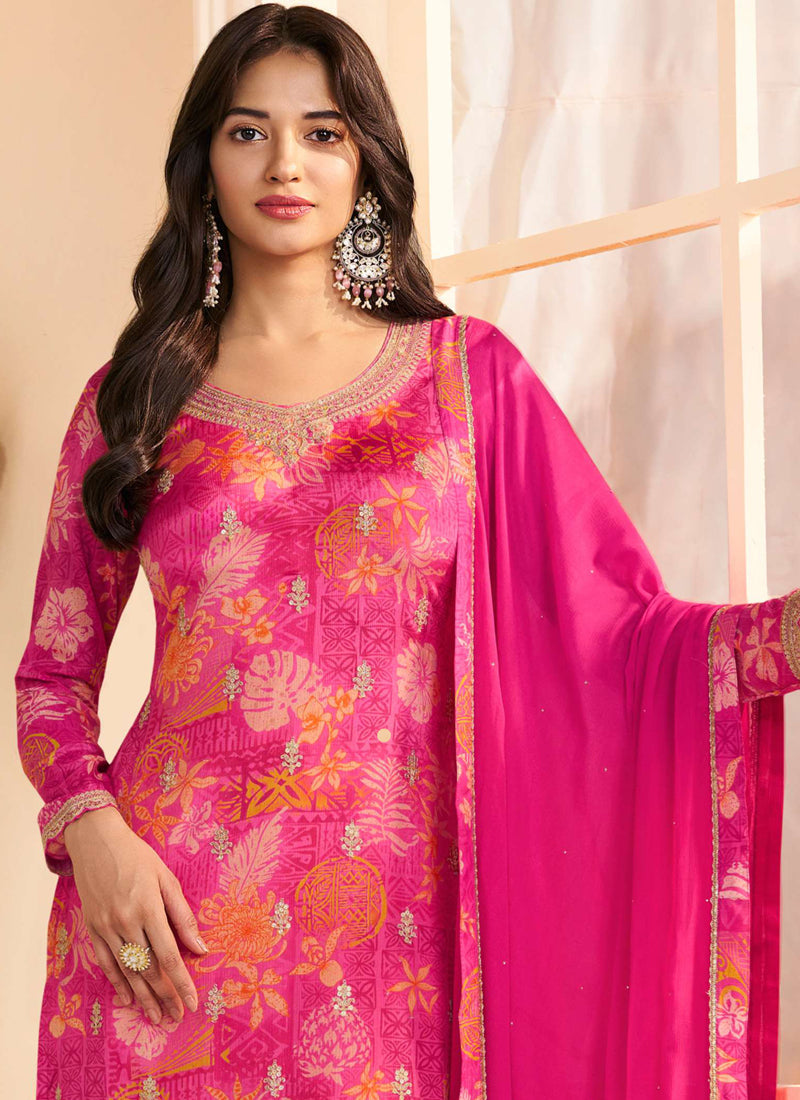Pink Chinon Silk Embroidered Salwar Suit with Gota Patti Work