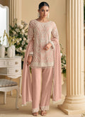 Light peach georgette salwar suit with beadwork and embroidery for weddings