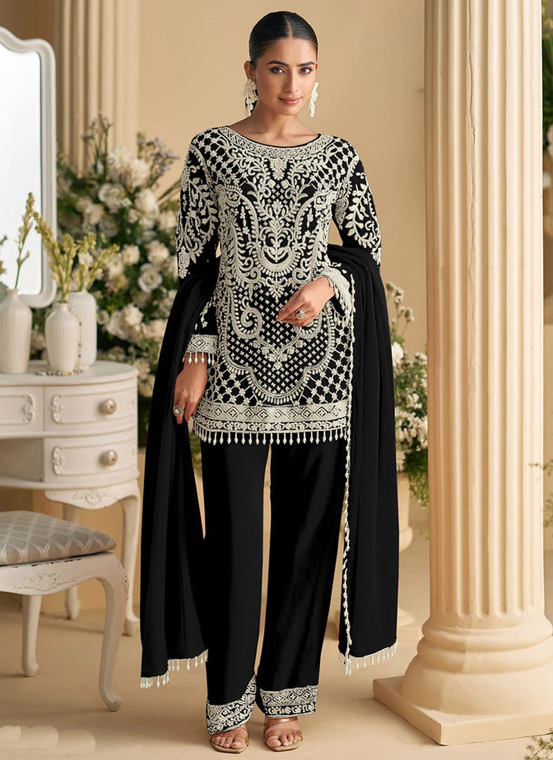 Vegaa Fashion Black Georgette Embroidered Beads Designer Salwar Suit