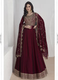 Maroon Vichitra silk Anarkali suit with heavy sequin and embroidery work