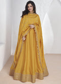 Yellow Vichitra Silk Anarkali suit with heavy sequence and embroidery, 55 inches long