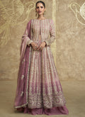 Peach real georgette lehenga style suit with embroidery and gota patti