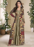 Elegant beige georgette embroidered gown paired with a matching silk sturg