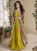 Mustard Georgette Embroidered Gown with Gota Patti Detail