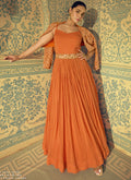Orange Viscose Shimmer Jacquard silk gown with elegant embroidery detail