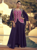 Vegaa Fashion Purple Chinon Silk Embroidered Western Palazzo Suit