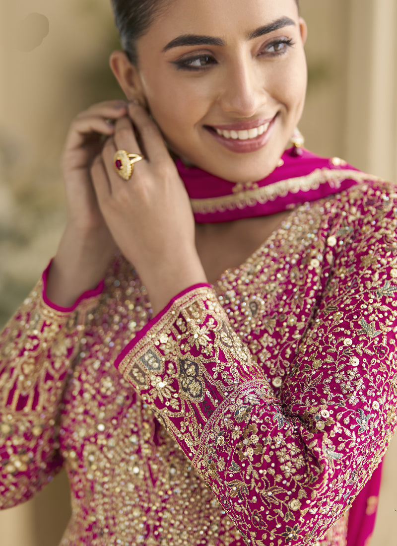 Pink Georgette Zarkan Anarkali Suit with Heavy Embroidery