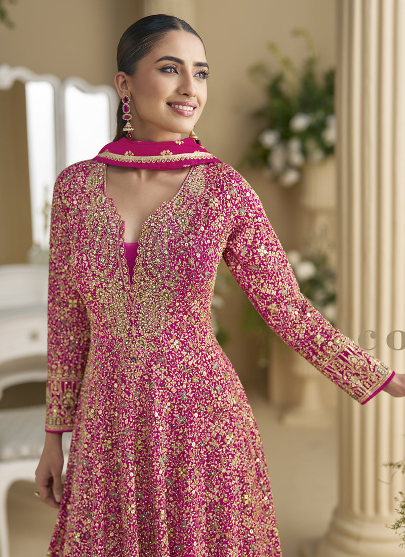 Pink Georgette Zarkan Anarkali Suit with Heavy Embroidery