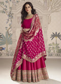 Rani Pink Viscose Jacquard Silk gown with intricate Gota Patti embroidery and matching dupatta
