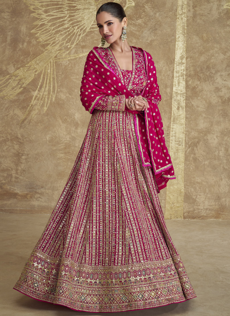 Pink Real Georgette Embroidered Anarkali Suit for Weddings
