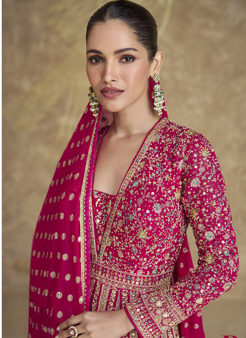 Pink Real Georgette Embroidered Anarkali Suit for Weddings