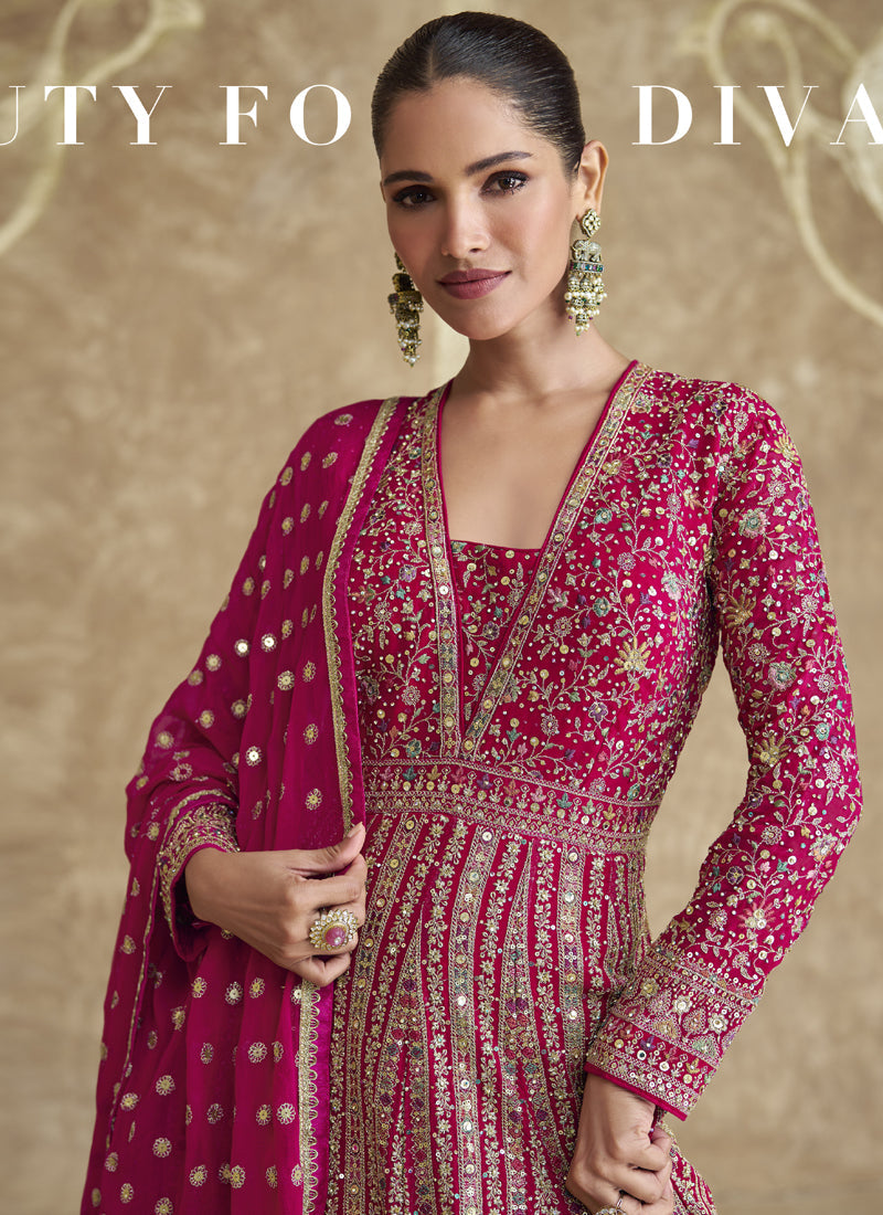 Pink Real Georgette Embroidered Anarkali Suit for Weddings