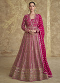 Vibrant pink real georgette Anarkali suit with heavy embroidery and sequence work