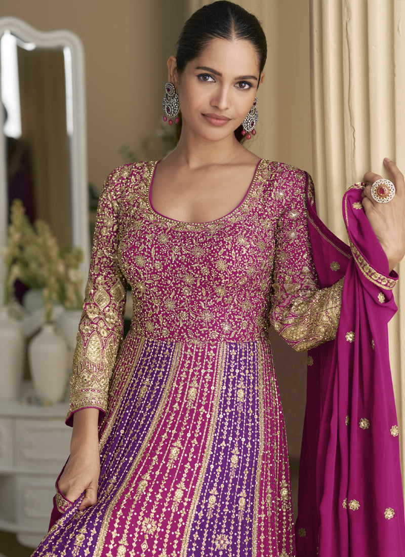 Purple Georgette Embroidered Gown with Seroski Zarkan Work