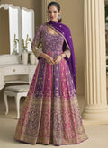 Violet Georgette Gown with Zarkan embroidery and matching dupatta for wedding events